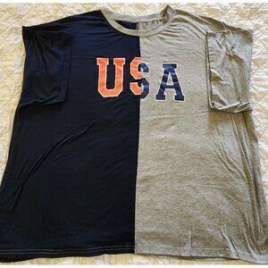 SHEIN COLOR BLOCK (NAVY BLUE & HEATHER GRAY) "USA" INSCRIPTED TEE